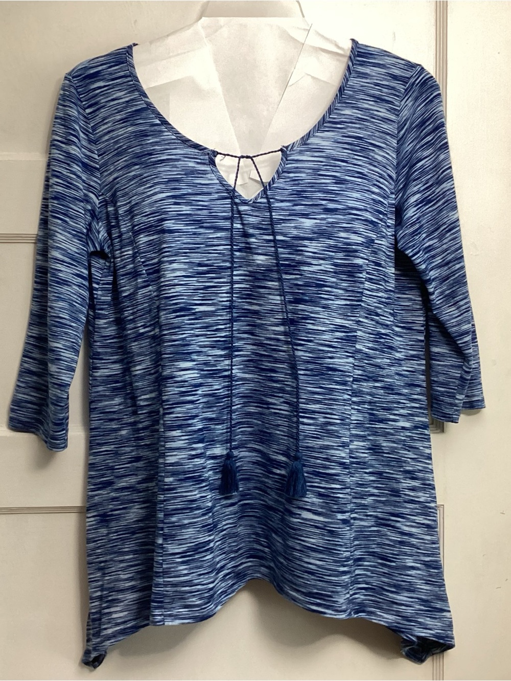 Lee Blue Space-Dye Tassel Tie Tunic Top